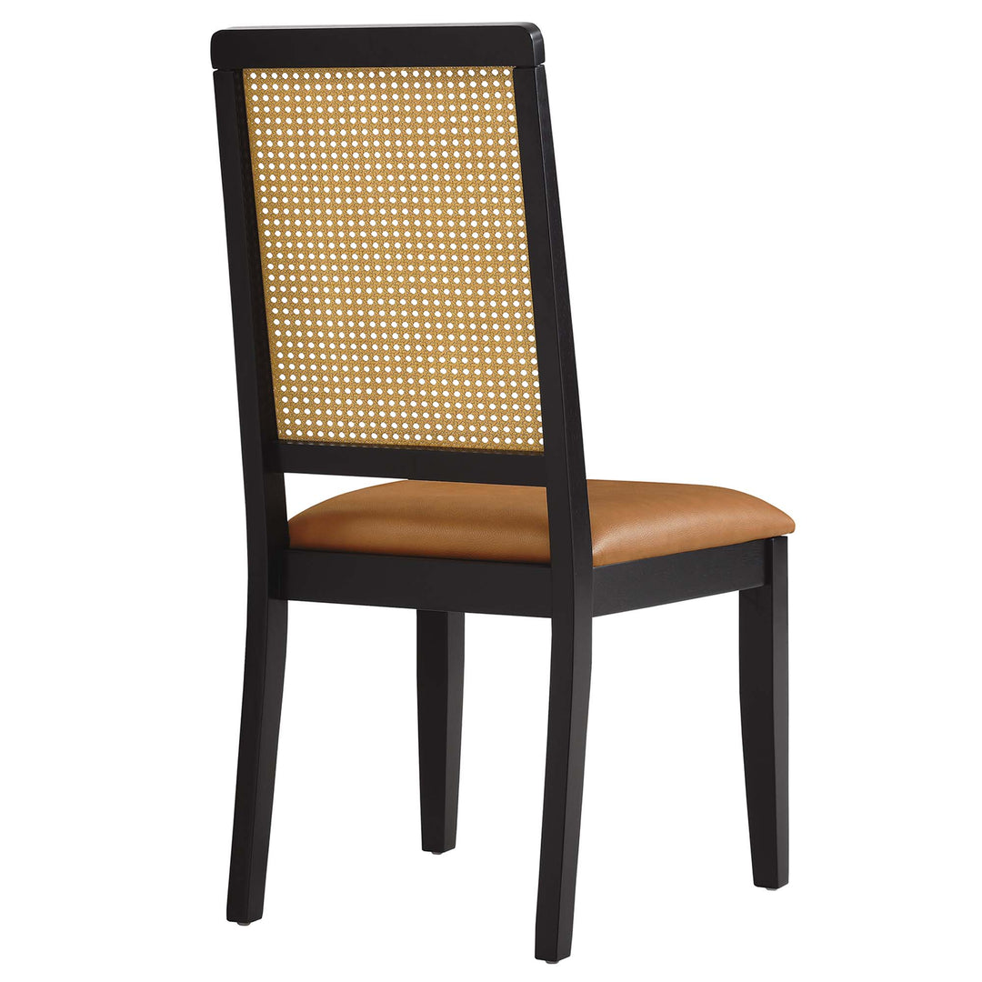 Avery Vegan Leather Upholstered Faux Rattan and Wood Dining Side Chairs Set of 2