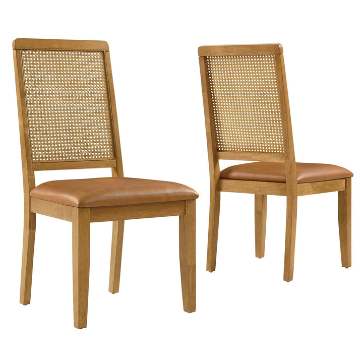 Avery Vegan Leather Upholstered Faux Rattan and Wood Dining Side Chairs Set of 2