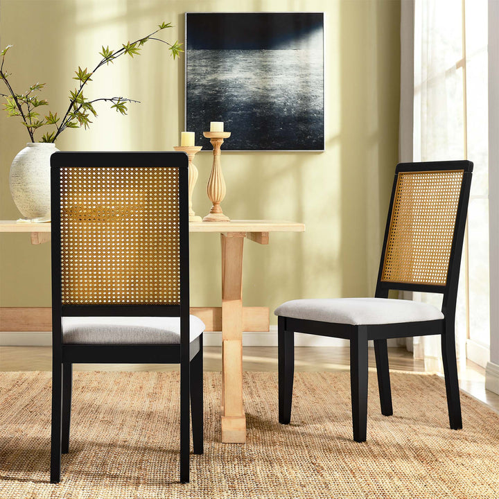 Ayla Faux Rattan and Wood Dining Side Chairs Set of 2