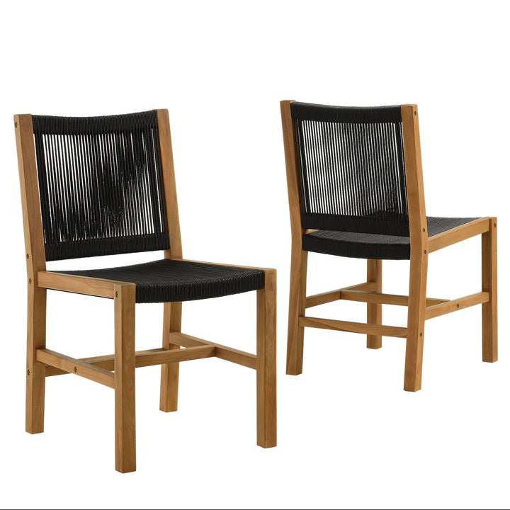 Valencia Outdoor Patio Teak and Rope Armless Dining Chairs Set of 2