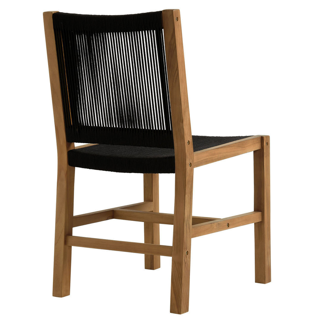 Valencia Outdoor Patio Teak and Rope Armless Dining Chairs Set of 2