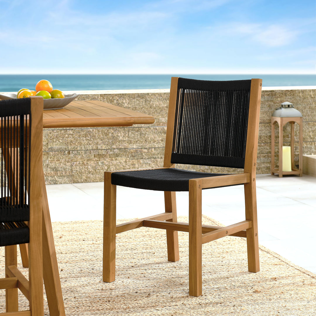 Valencia Outdoor Patio Teak and Rope Armless Dining Chairs Set of 2