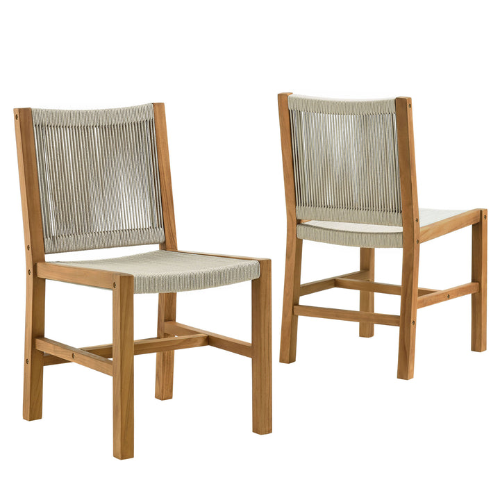 Valencia Outdoor Patio Teak and Rope Armless Dining Chairs Set of 2