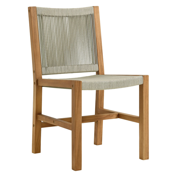 Valencia Outdoor Patio Teak and Rope Armless Dining Chairs Set of 2