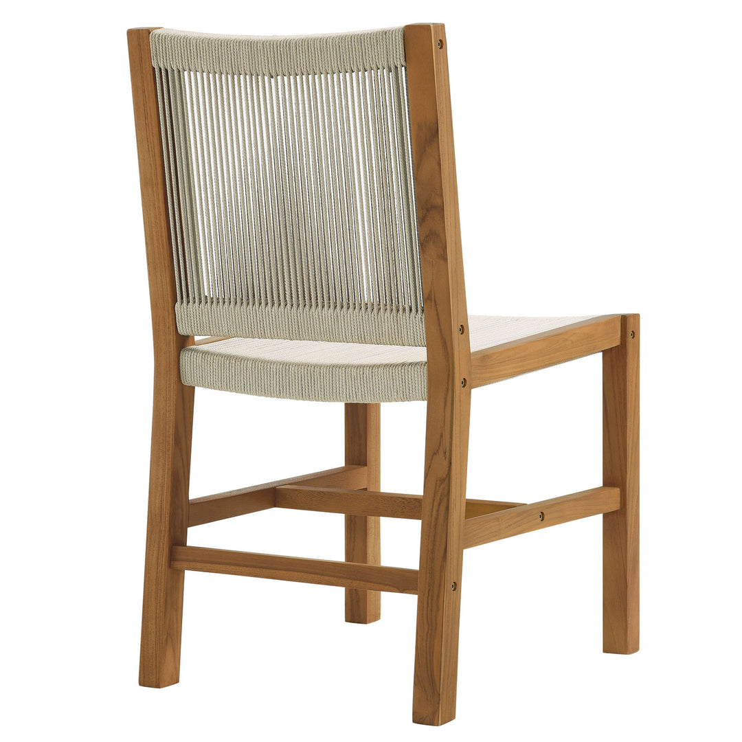 Valencia Outdoor Patio Teak and Rope Armless Dining Chairs Set of 2