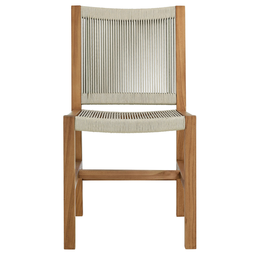 Valencia Outdoor Patio Teak and Rope Armless Dining Chairs Set of 2