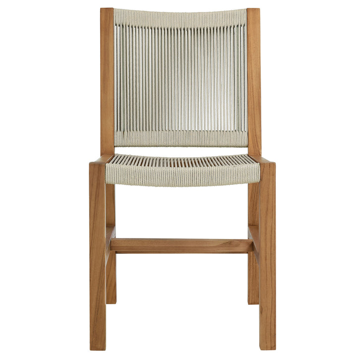 Valencia Outdoor Patio Teak and Rope Armless Dining Chairs Set of 2