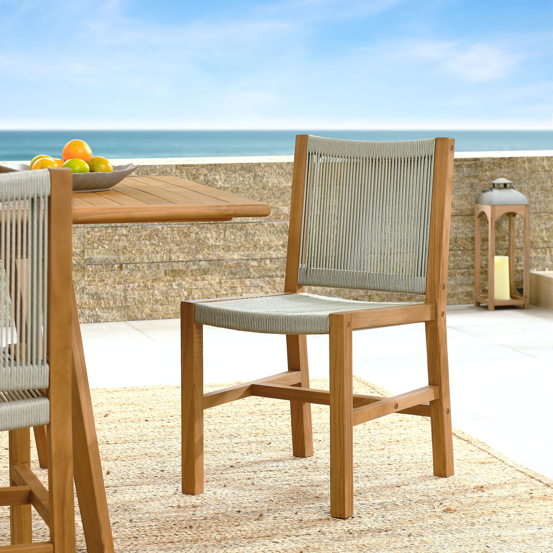 Valencia Outdoor Patio Teak and Rope Armless Dining Chairs Set of 2