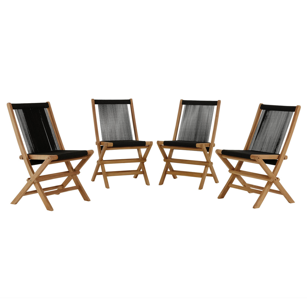 Verona Open-Air Terrace Teak and Rope Foldable Chairs Set of 4