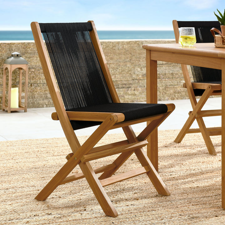 Verona Open-Air Terrace Teak and Rope Foldable Chairs Set of 4