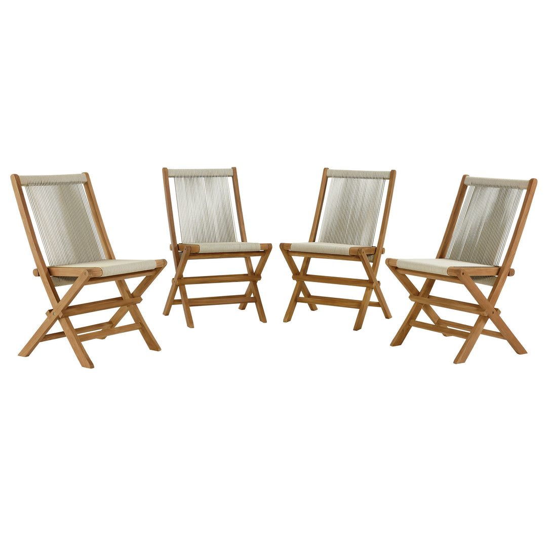 Verona Open-Air Terrace Teak and Rope Foldable Chairs Set of 4