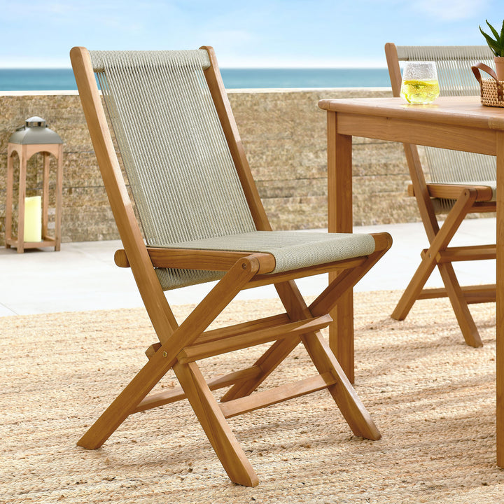 Verona Open-Air Terrace Teak and Rope Foldable Chairs Set of 4