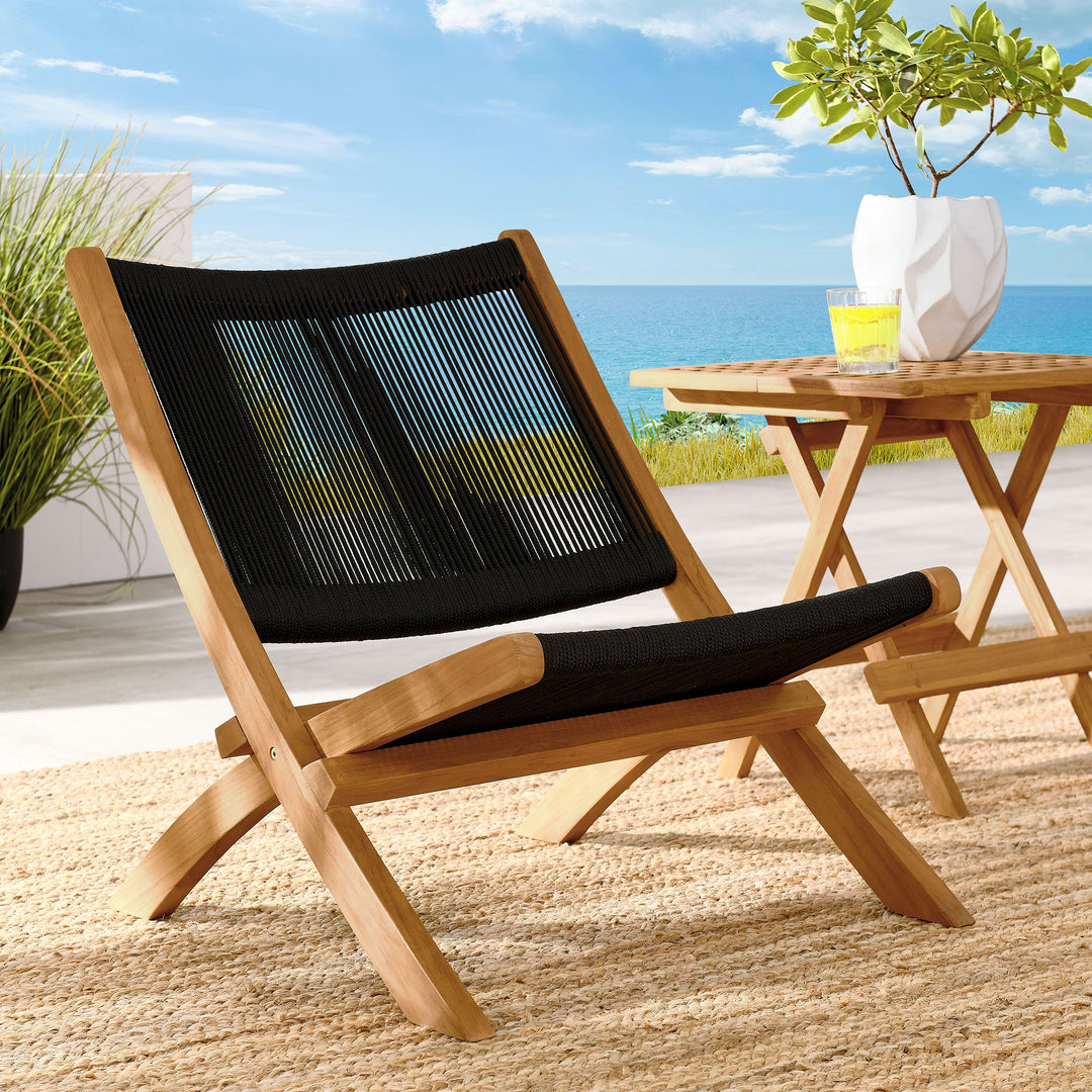 Veranda Oasis Teak and Rope Folding Accent Lounge Chair