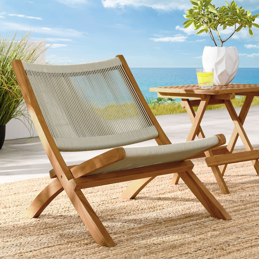 Veranda Oasis Teak and Rope Folding Accent Lounge Chair