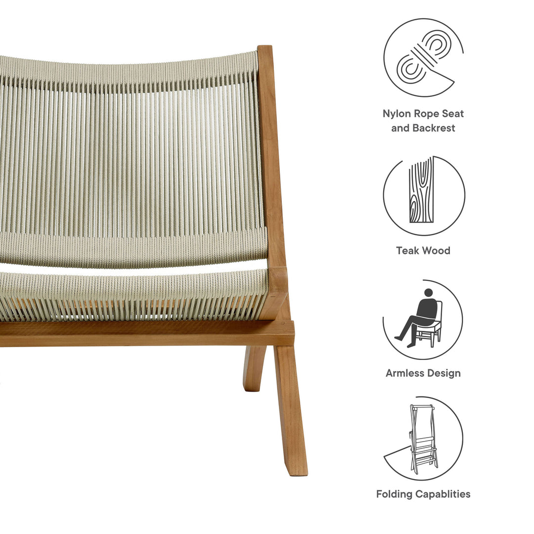 Veranda Oasis Teak and Rope Folding Accent Lounge Chair