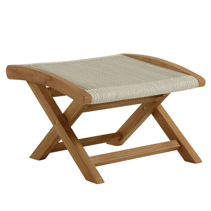 Verona Outside Porch Teak and Rope Folding Ottoman