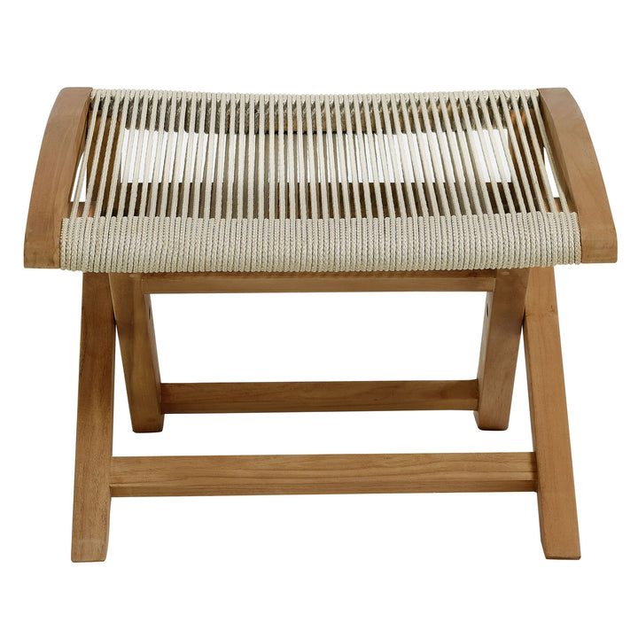 Verona Outside Porch Teak and Rope Folding Ottoman