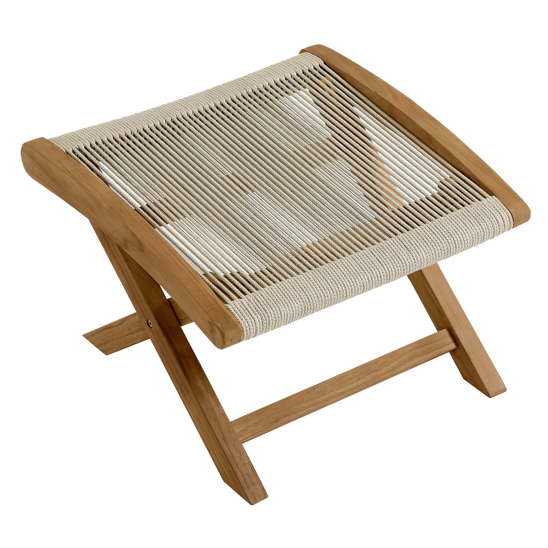 Verona Outside Porch Teak and Rope Folding Ottoman