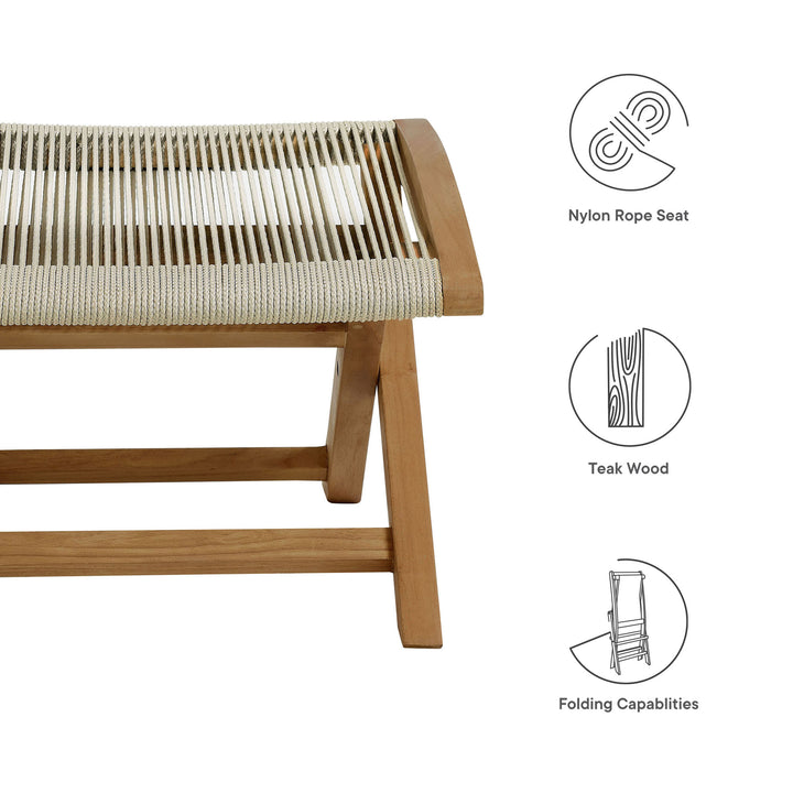 Verona Outside Porch Teak and Rope Folding Ottoman