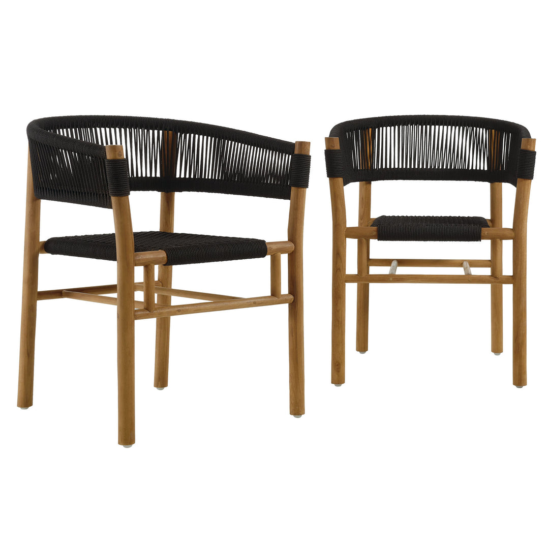 Veranda Oak Terrace Teak and Twine Curved-Back Dining Armchairs Set of 2