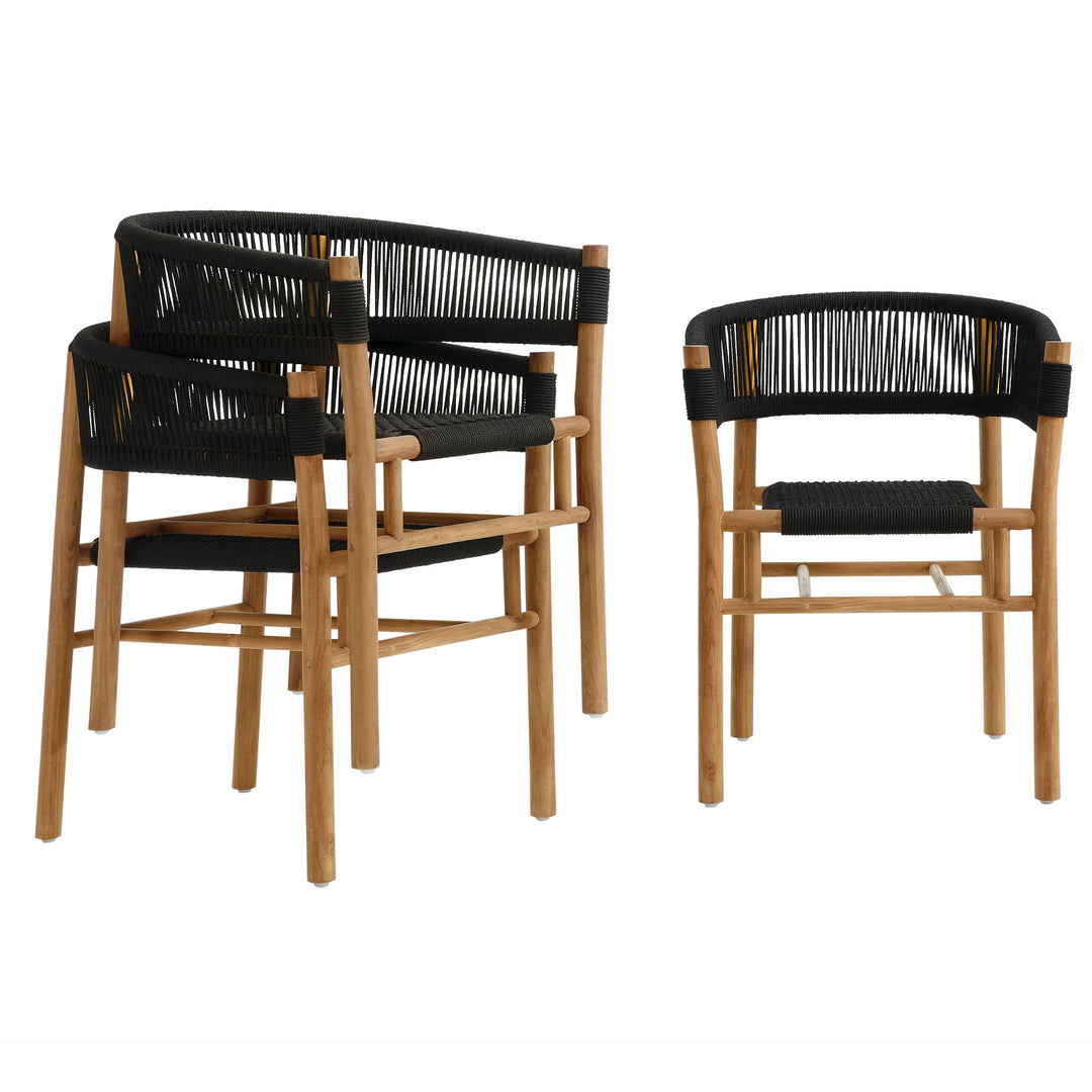 Veranda Oak Terrace Teak and Twine Curved-Back Dining Armchairs Set of 2