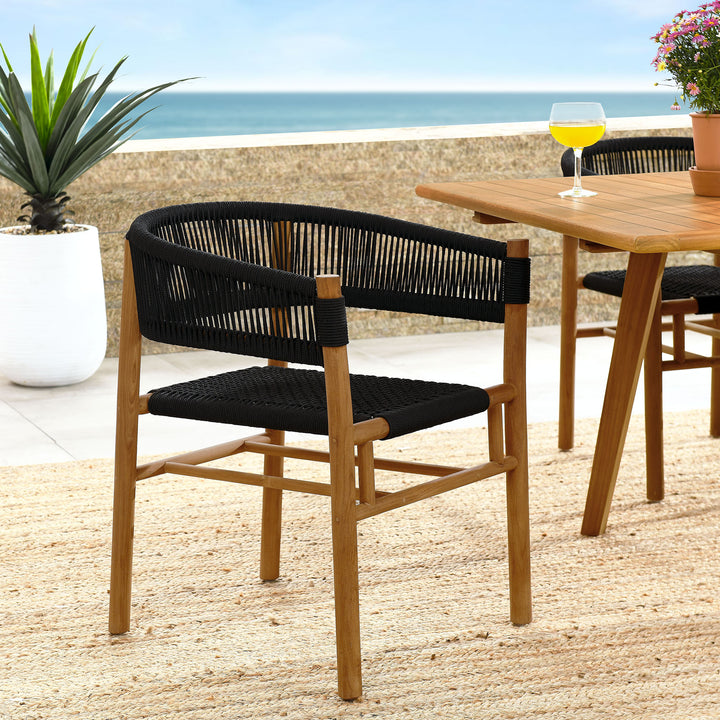 Veranda Oak Terrace Teak and Twine Curved-Back Dining Armchairs Set of 2