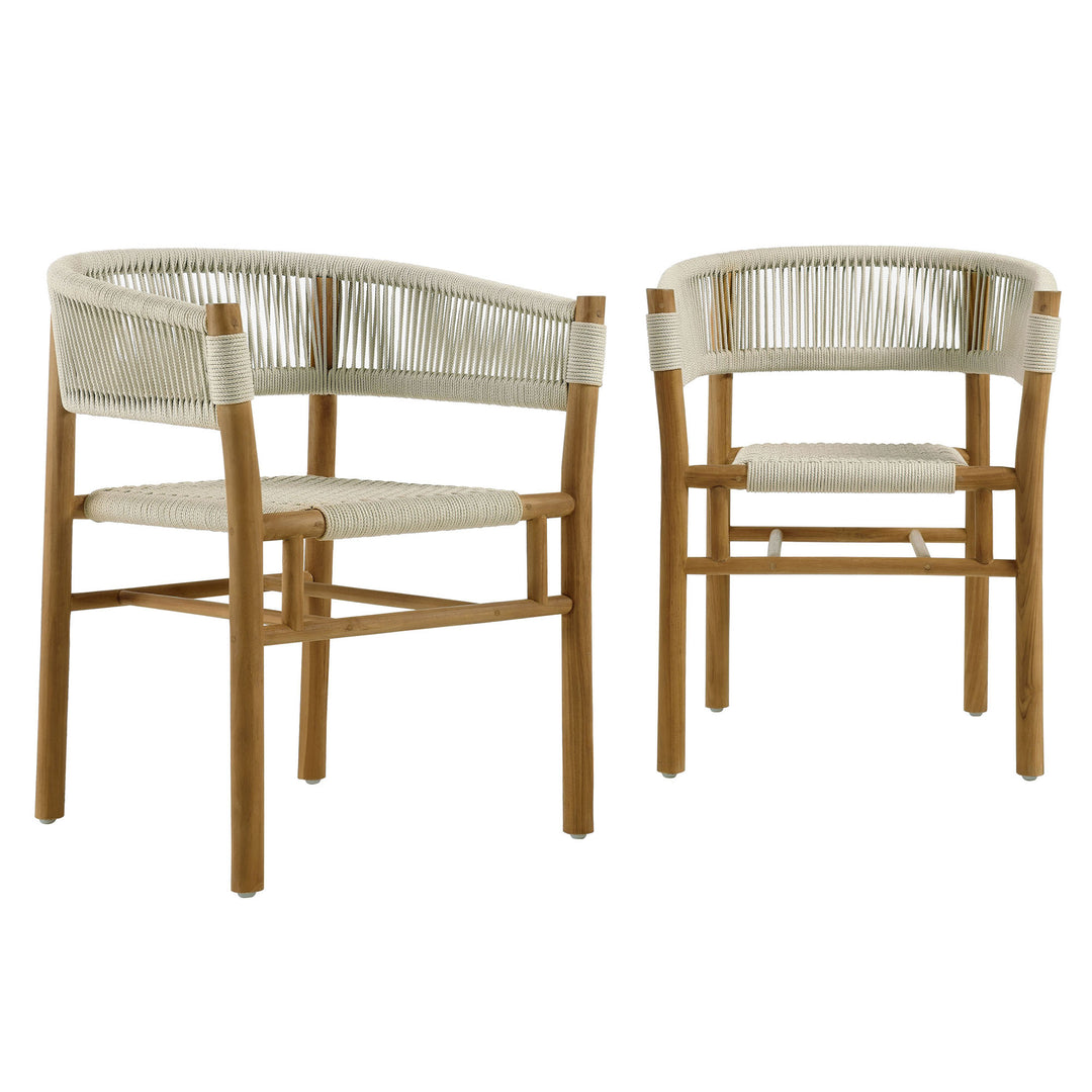 Veranda Oak Terrace Teak and Twine Curved-Back Dining Armchairs Set of 2