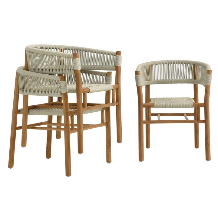 Veranda Oak Terrace Teak and Twine Curved-Back Dining Armchairs Set of 2