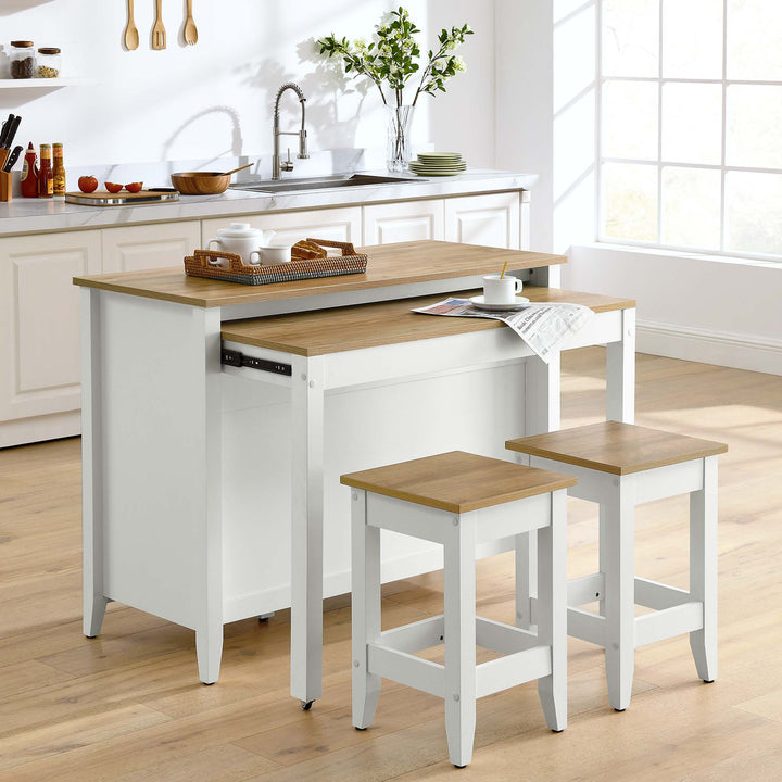 Farmhouse 3-Piece Kitchen Island and Stool Set