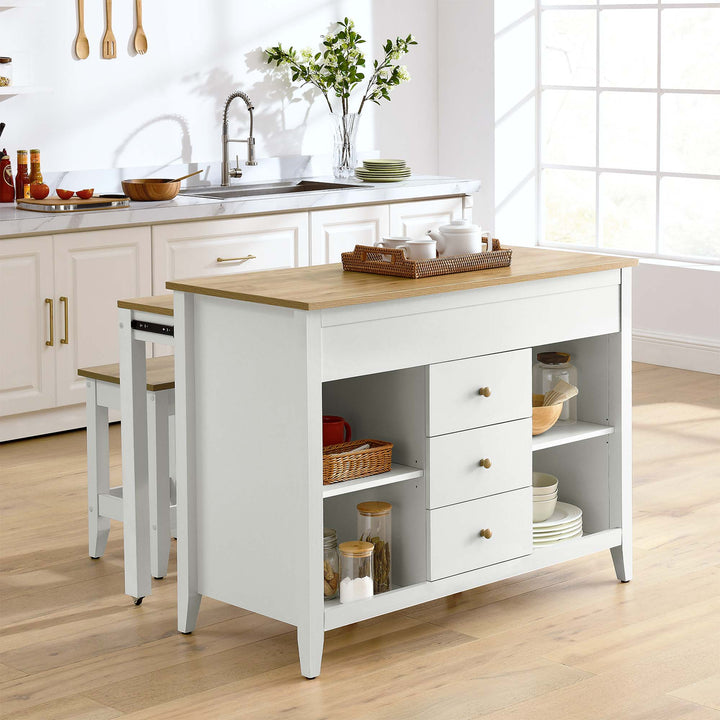 Farmhouse 3-Piece Kitchen Island and Stool Set