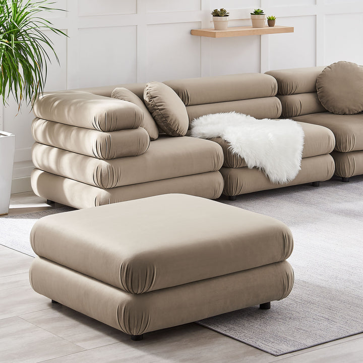 Billee Performance Velvet Ottoman - Almond