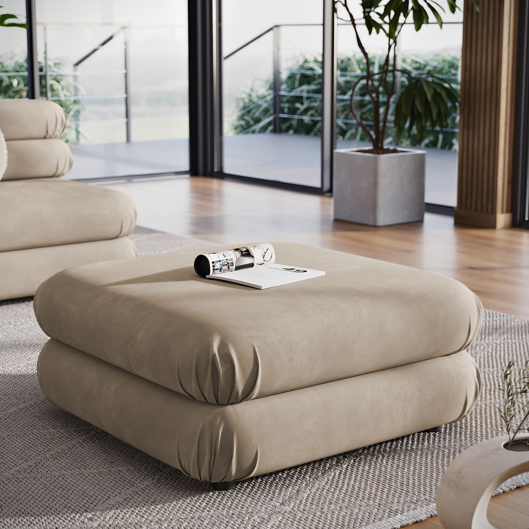 Billee Performance Velvet Ottoman - Almond