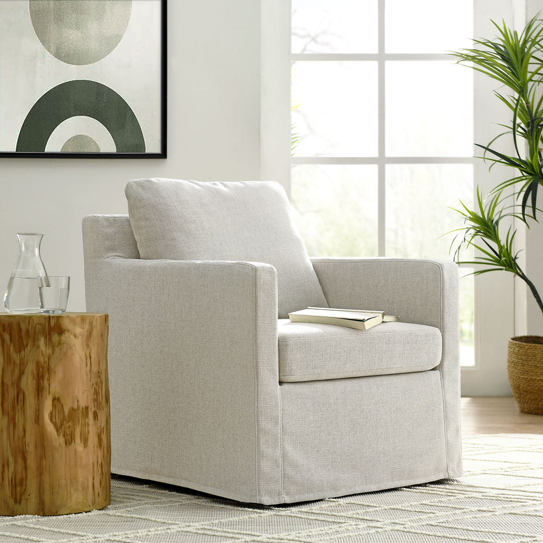 Sophisticated Linen Slipcovered Swivel Seat