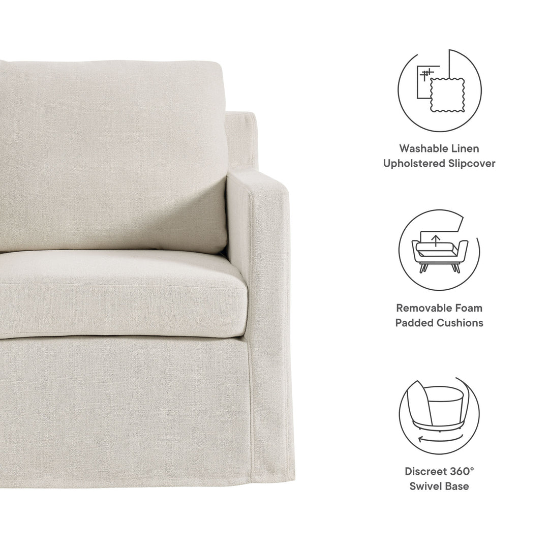 Sophisticated Linen Slipcovered Swivel Seat