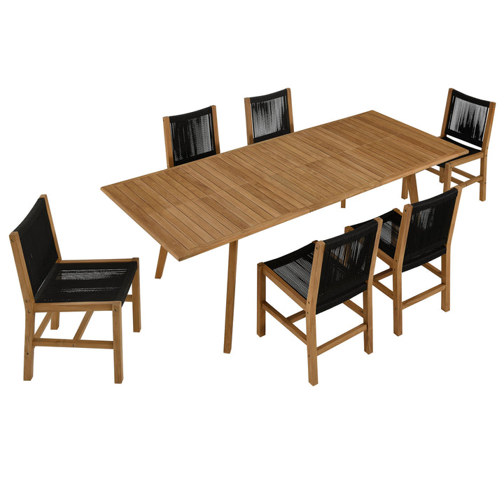 Vienna 7-Piece Outdoor Patio Teak and Rope Dining Set with Side Chairs