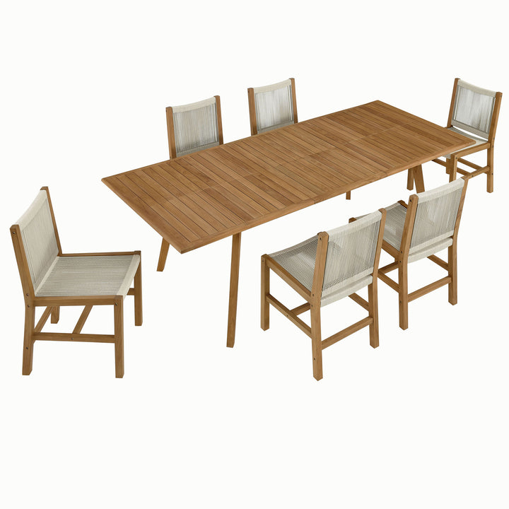 Vienna 7-Piece Outdoor Patio Teak and Rope Dining Set with Side Chairs