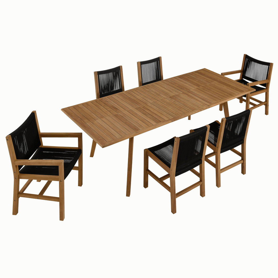 Valencia 7-Piece Outdoor Patio Teak and Rope Dining Set