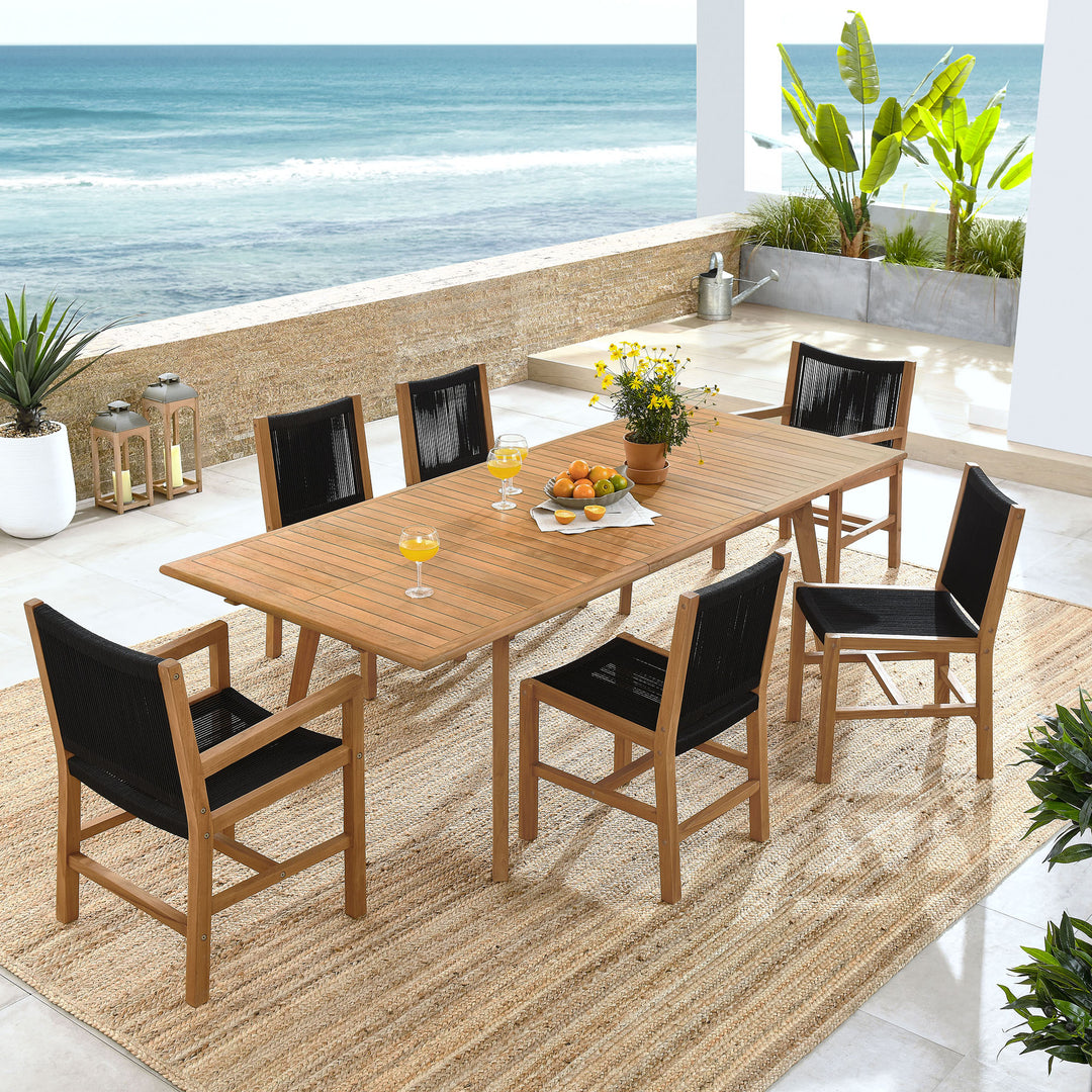 Valencia 7-Piece Outdoor Patio Teak and Rope Dining Set