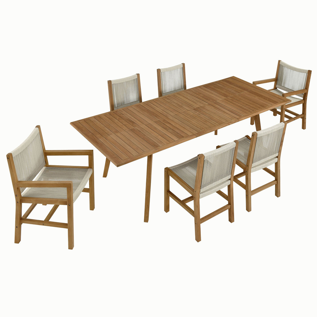 Valencia 7-Piece Outdoor Patio Teak and Rope Dining Set