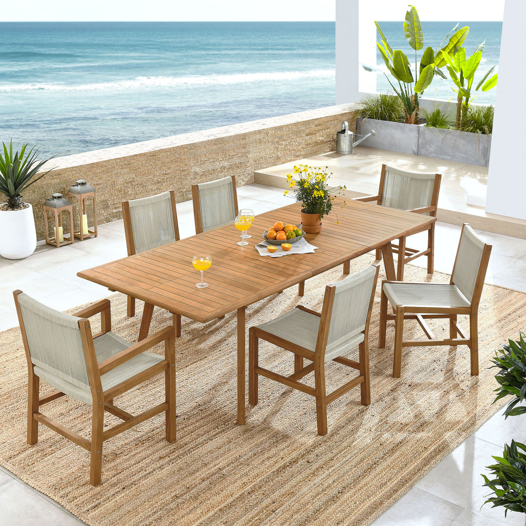 Valencia 7-Piece Outdoor Patio Teak and Rope Dining Set