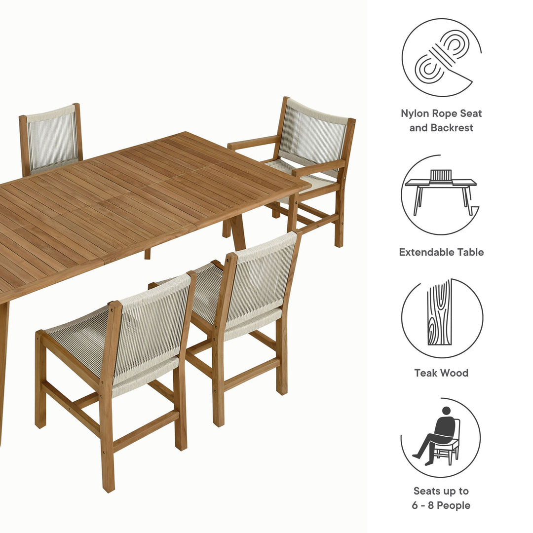 Valencia 7-Piece Outdoor Patio Teak and Rope Dining Set