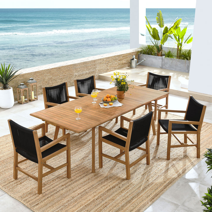 Valencia 7-Piece Outdoor Patio Teak and Rope Dining Set with Armchairs