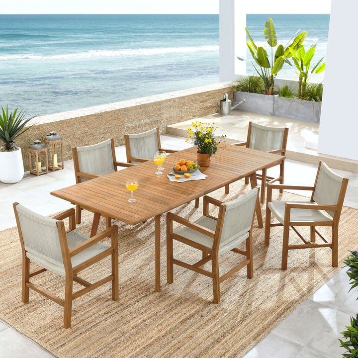 Valencia 7-Piece Outdoor Patio Teak and Rope Dining Set with Armchairs