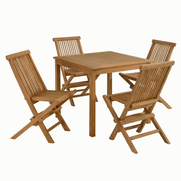 Valencia 5-Piece Outdoor Patio Teak Wood Dining Set with Folding Chairs