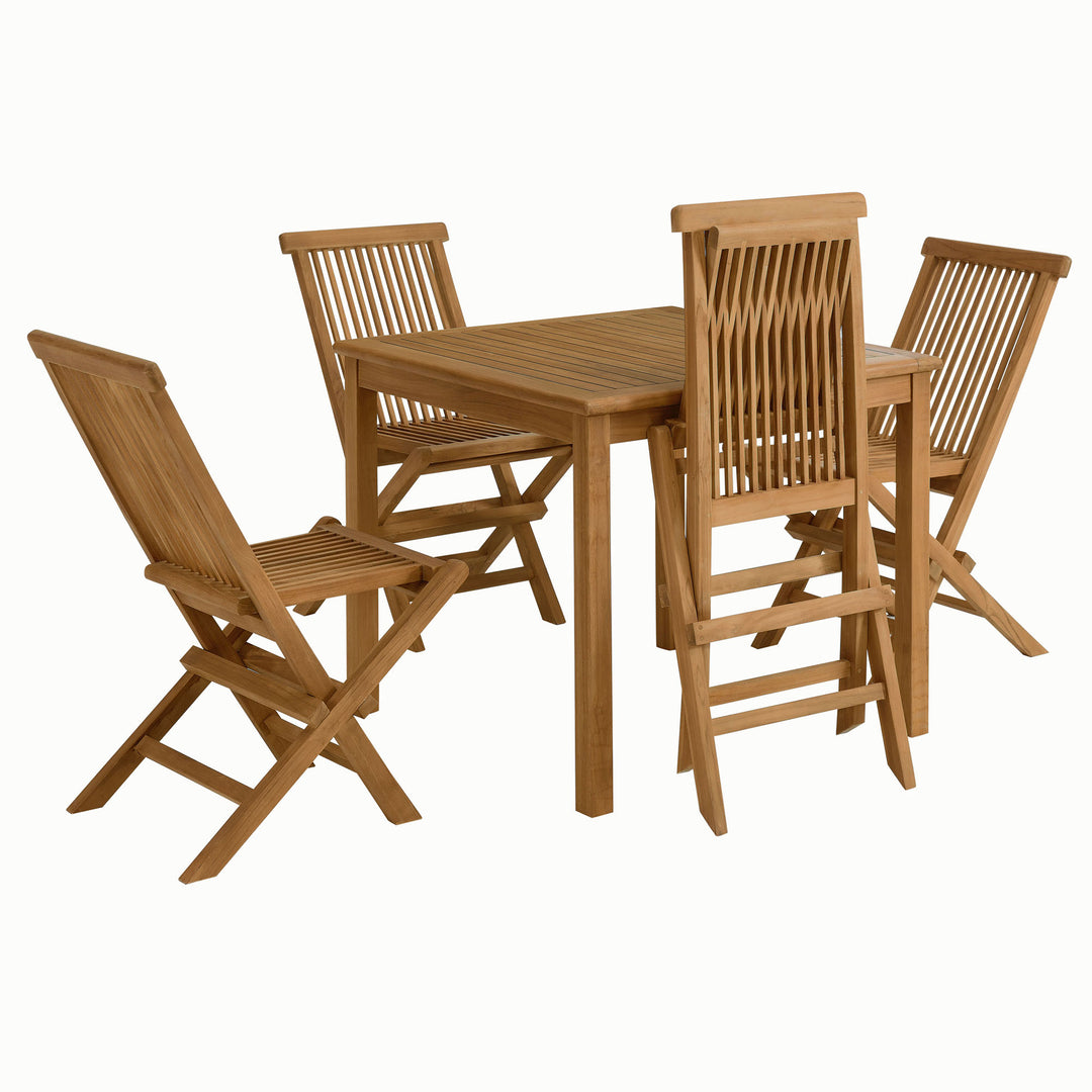 Valencia 5-Piece Outdoor Patio Teak Wood Dining Set with Folding Chairs