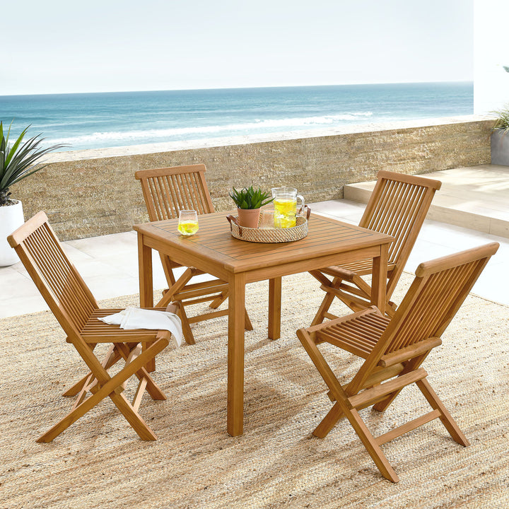 Valencia 5-Piece Outdoor Patio Teak Wood Dining Set with Folding Chairs