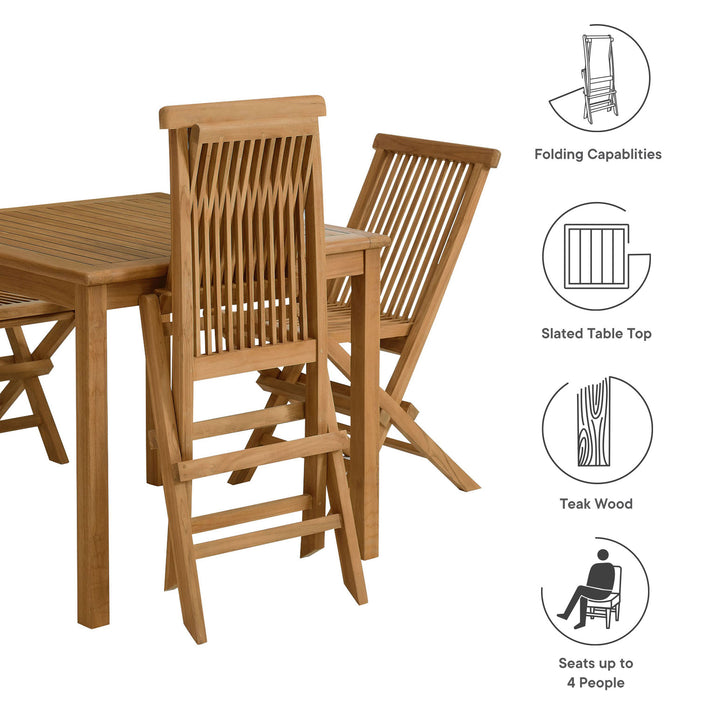 Valencia 5-Piece Outdoor Patio Teak Wood Dining Set with Folding Chairs