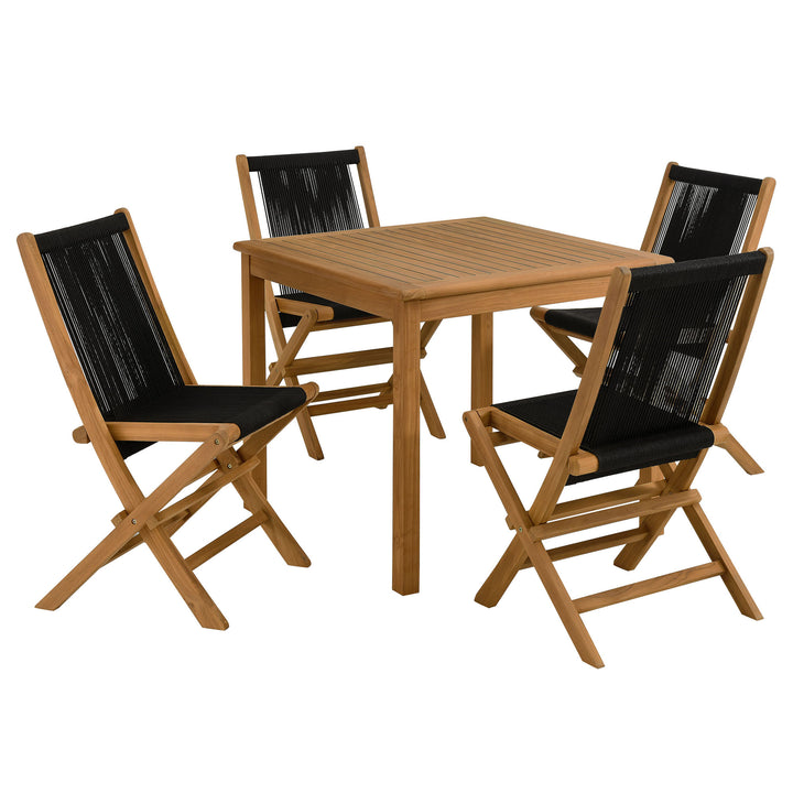 Venetian 5-Piece Outdoor Patio Teak Wood Dining Set with Rope Folding Chairs