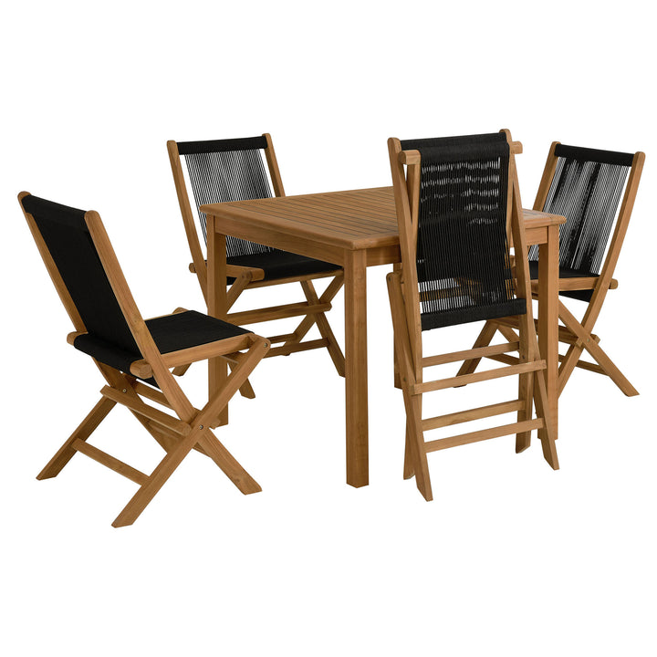 Venetian 5-Piece Outdoor Patio Teak Wood Dining Set with Rope Folding Chairs