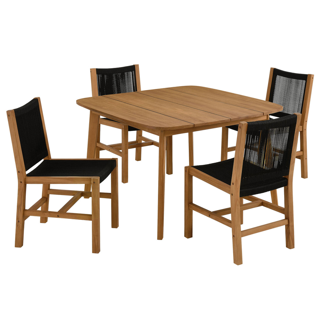 Valencia 5-Piece Outdoor Patio Teak and Rope Dining Set with Armless Chairs